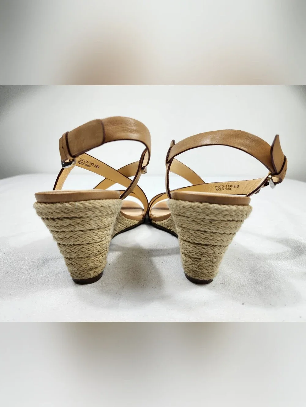 Cole Haan Womens 8.5 B Tan Leather Cross-Strap Wedge Yarn Sandals